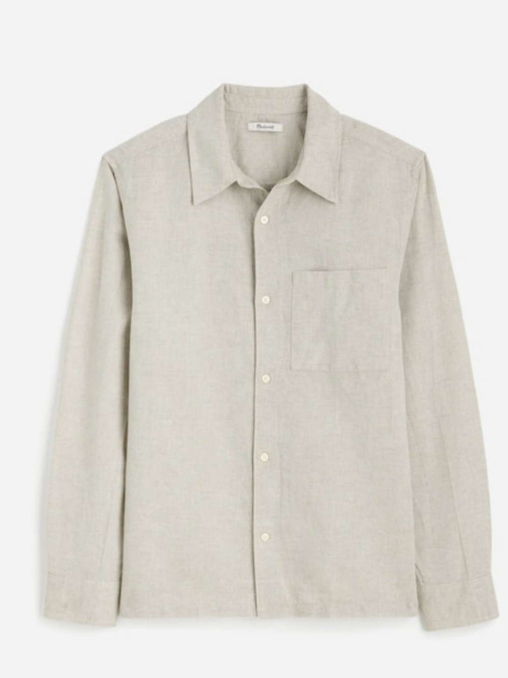 Men's Light Beige Long-Sleeve Button-Up Shirt